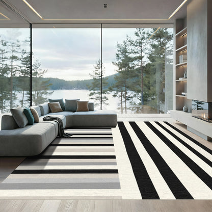 Black White Horizontal Vertical Stripe Rug