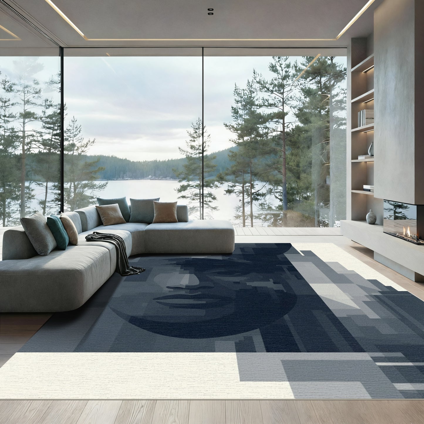 Monochromatic Abstract Face Geometric Rug