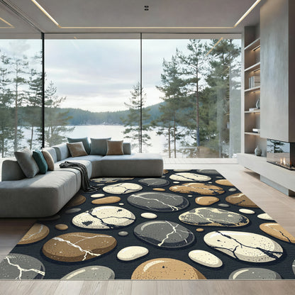 Organic Smooth River Stone Pebble Mosaic Rug