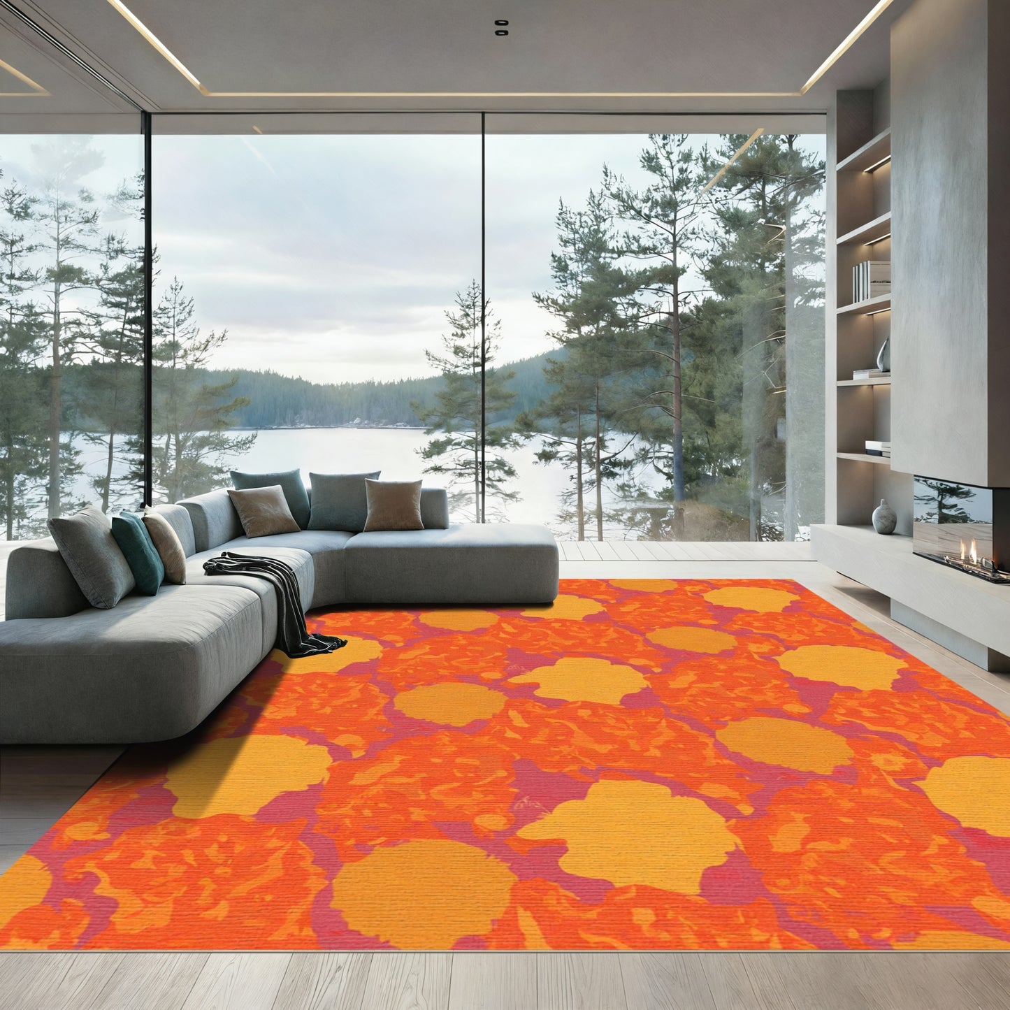 Orange Yellow Floral Burst Rug
