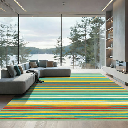 Vibrant Teal Yellow Stripe Texture Rug