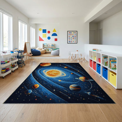 Retro Swirling Planets Stars Cosmic Rug