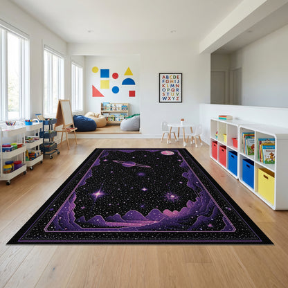 Cosmic Purple Starry Ringed Planet Rug