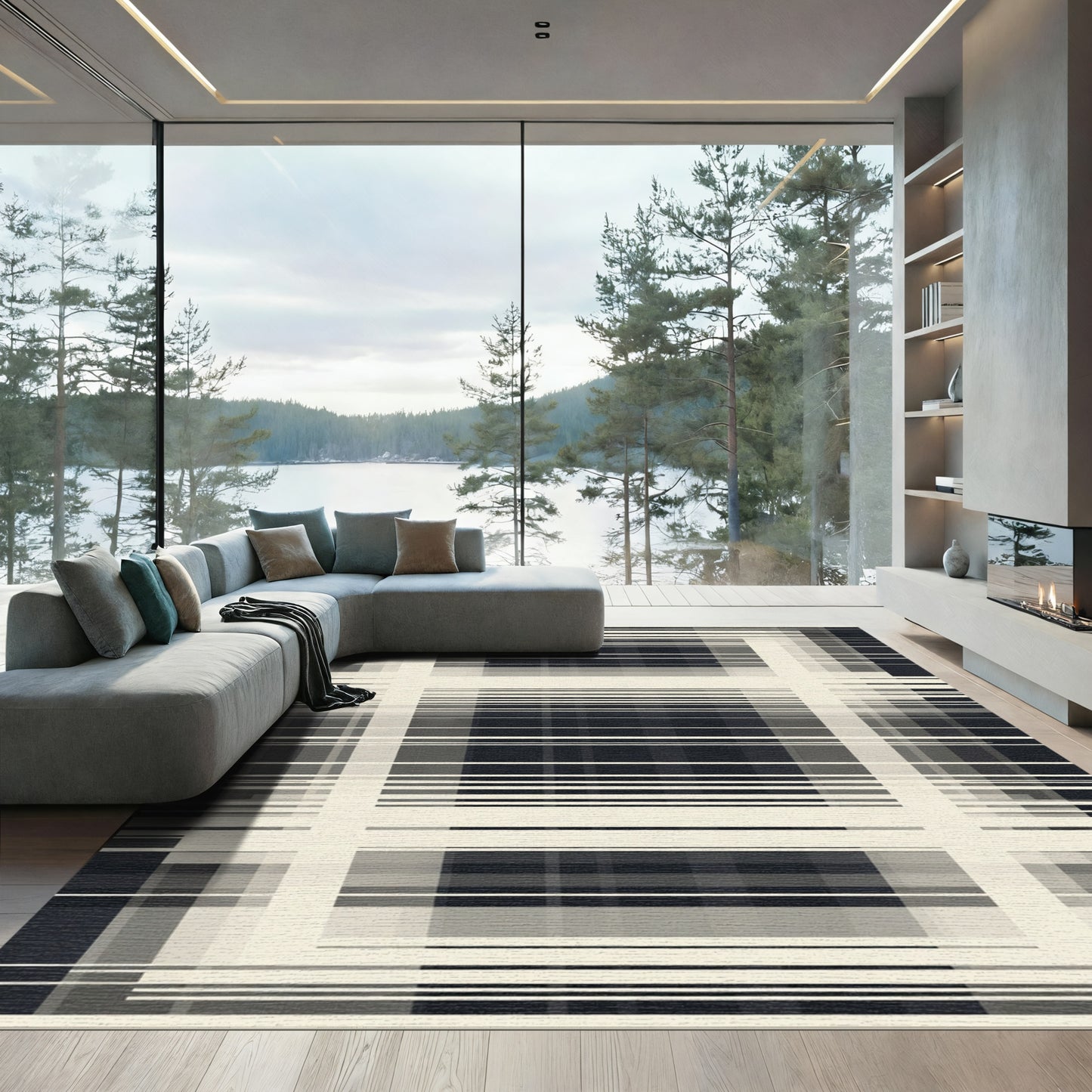 Minimalist Wide Stripe Grid Rug