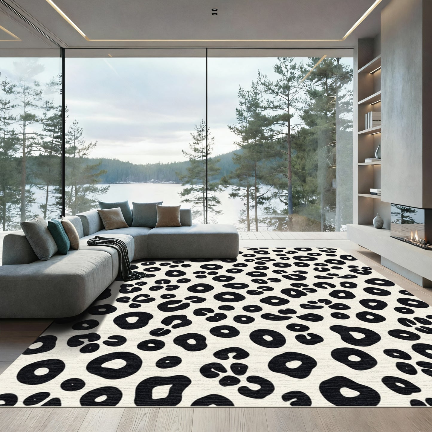 Black and White Spotted Animal Print Rug