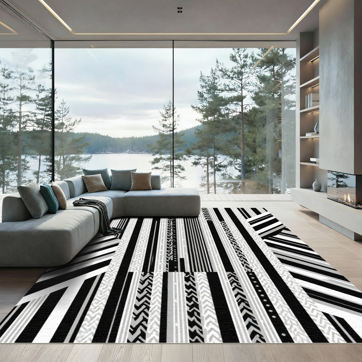 Monochromatic Vertical Stripe Collage Rug
