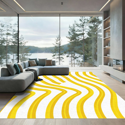 Golden Yellow Wavy Stripes Rug