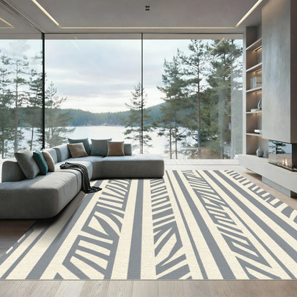 Gray Cream Geometric Abstract Stripes Rug