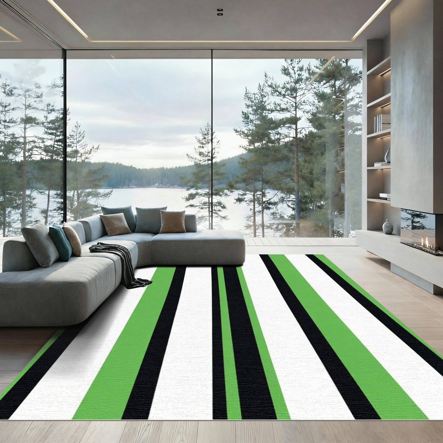 Verdant Black White Vertical Stripe Rug
