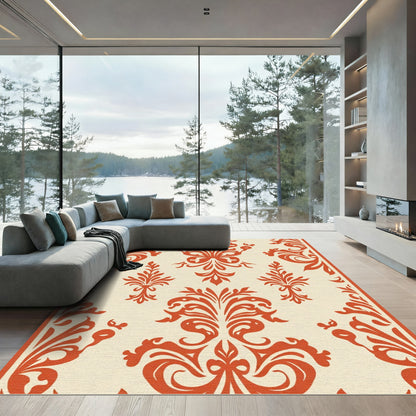 Burnt Orange Floral Scroll Damask Rug