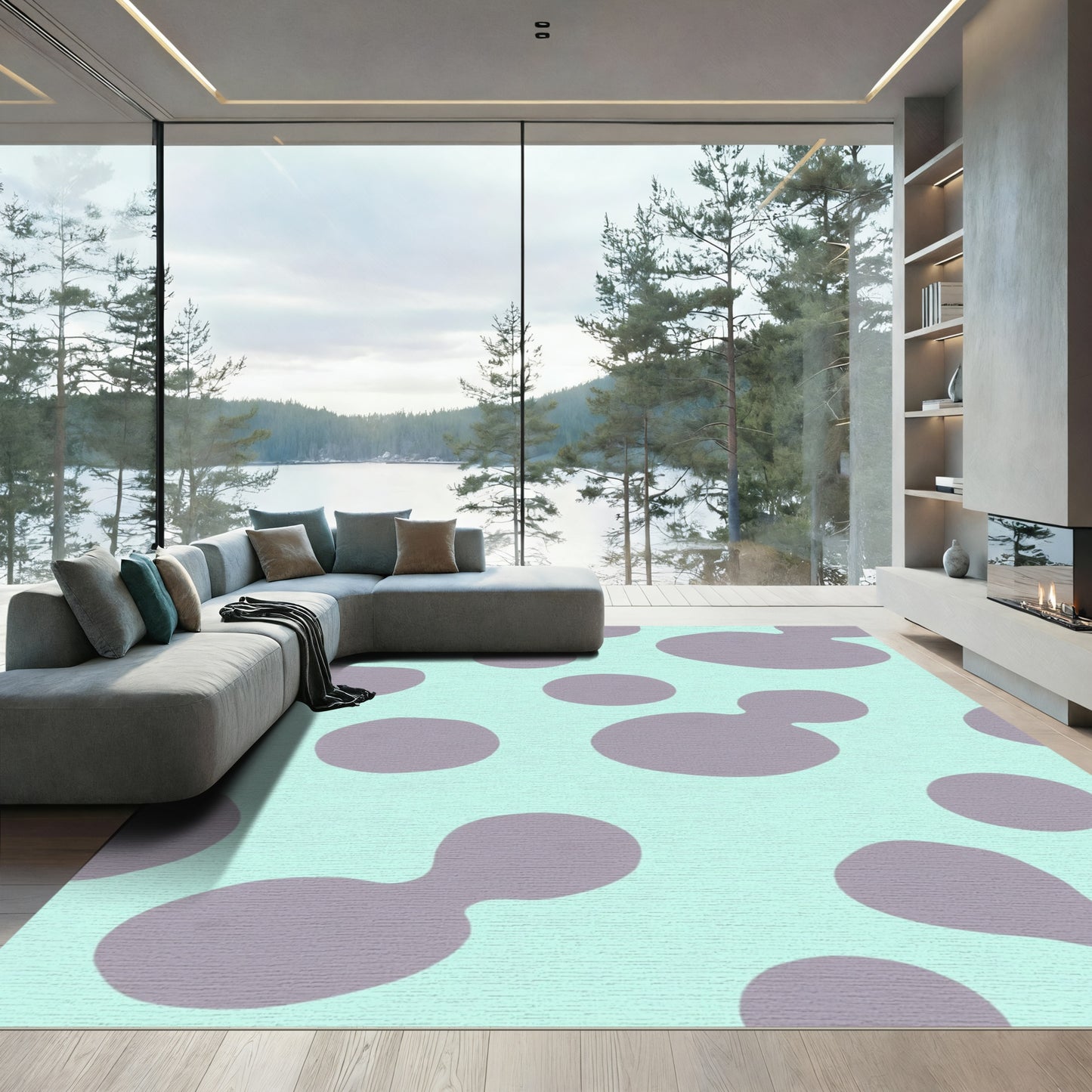 Light Aqua Purple Blob Scatter Rug