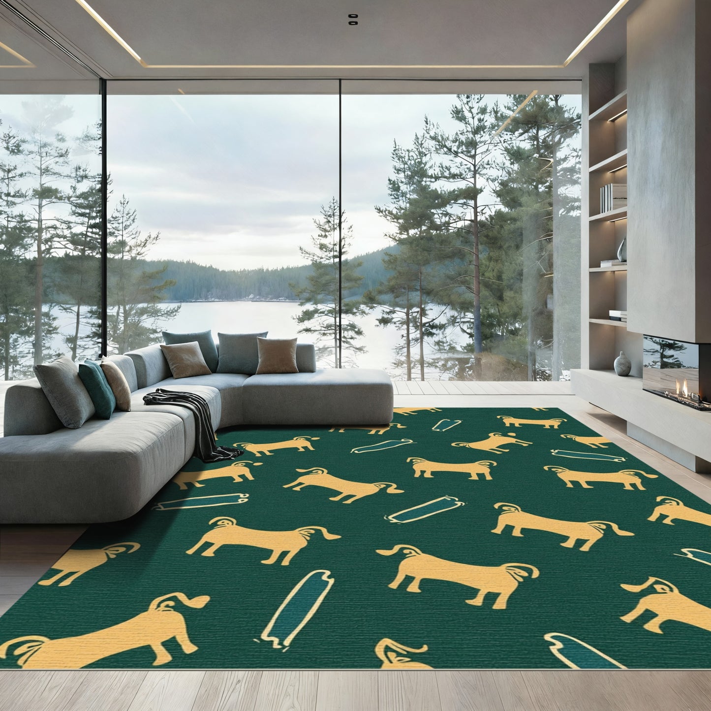 Golden Dogs Teal Pattern Rug