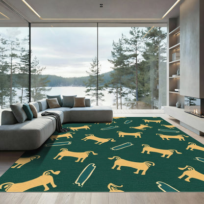 Golden Dogs Teal Pattern Rug