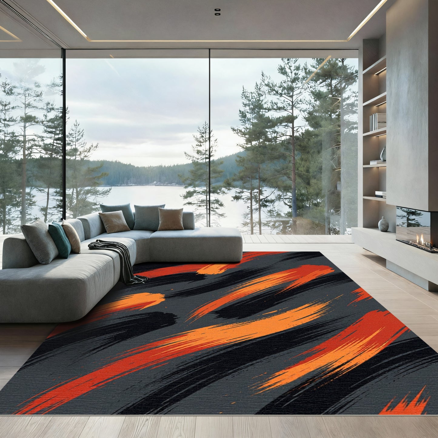 Bold Red Orange Brush Stroke Rug