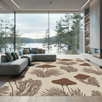 Brown Mushroom and Fern Forest Rug