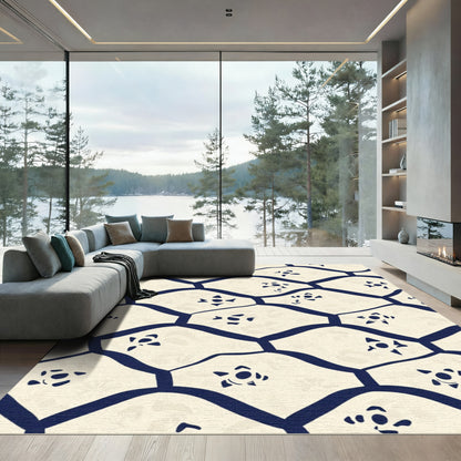 Cream Navy Abstract Lattice Floral Rug