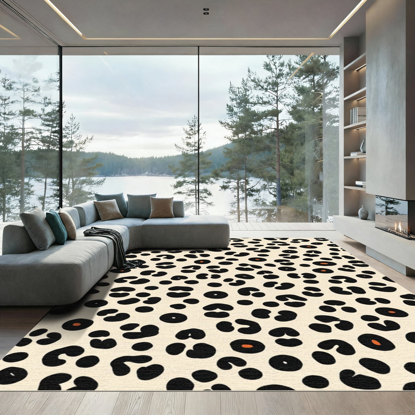 Natural Black Orange Leopard Spots Rug