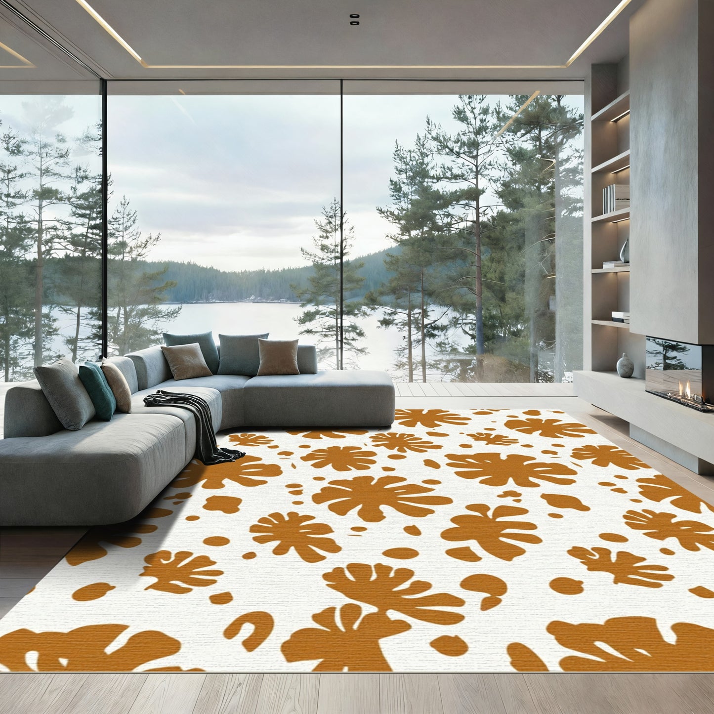 Warm Ochre Floral Spots Rug