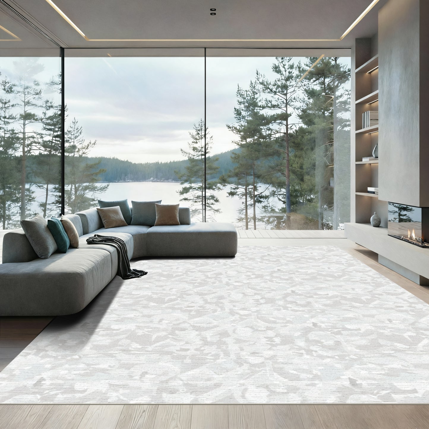 Monochromatic Gray Abstract Stone Tiles Rug