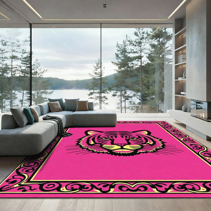 Bold Pink Tiger Face Frame Rug
