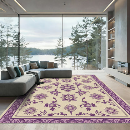 Purple Floral Medallion Border Rug