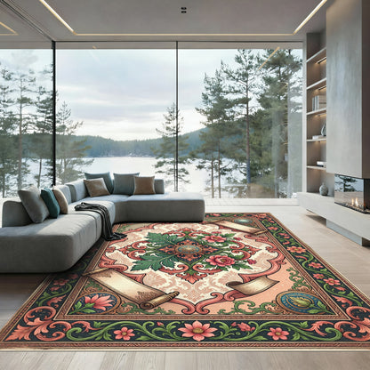 Ornate Vintage Floral Scroll Medallion Art Rug