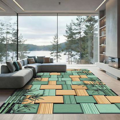 Woven Sage Bamboo Greenery Layered Plank Rug