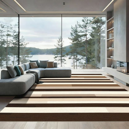 Brown and Cream Horizontal Stripe Rug
