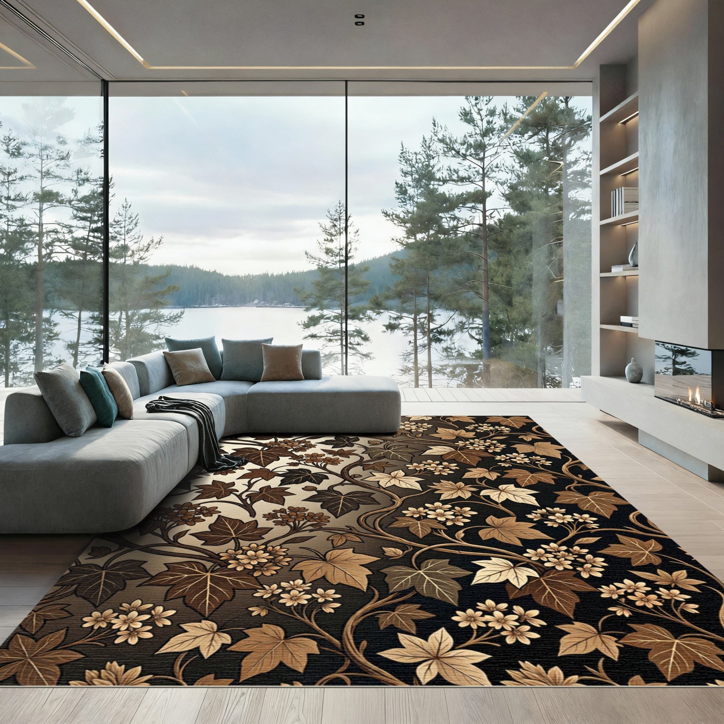 Brown Ivy Vine Floral Botanical Rug
