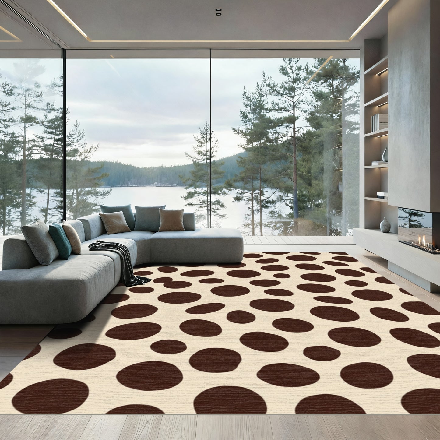 Dark Brown Polka Dot Cream Rug