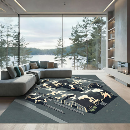 Abstract Monochrome Holstein Cow Farm Scene Rug