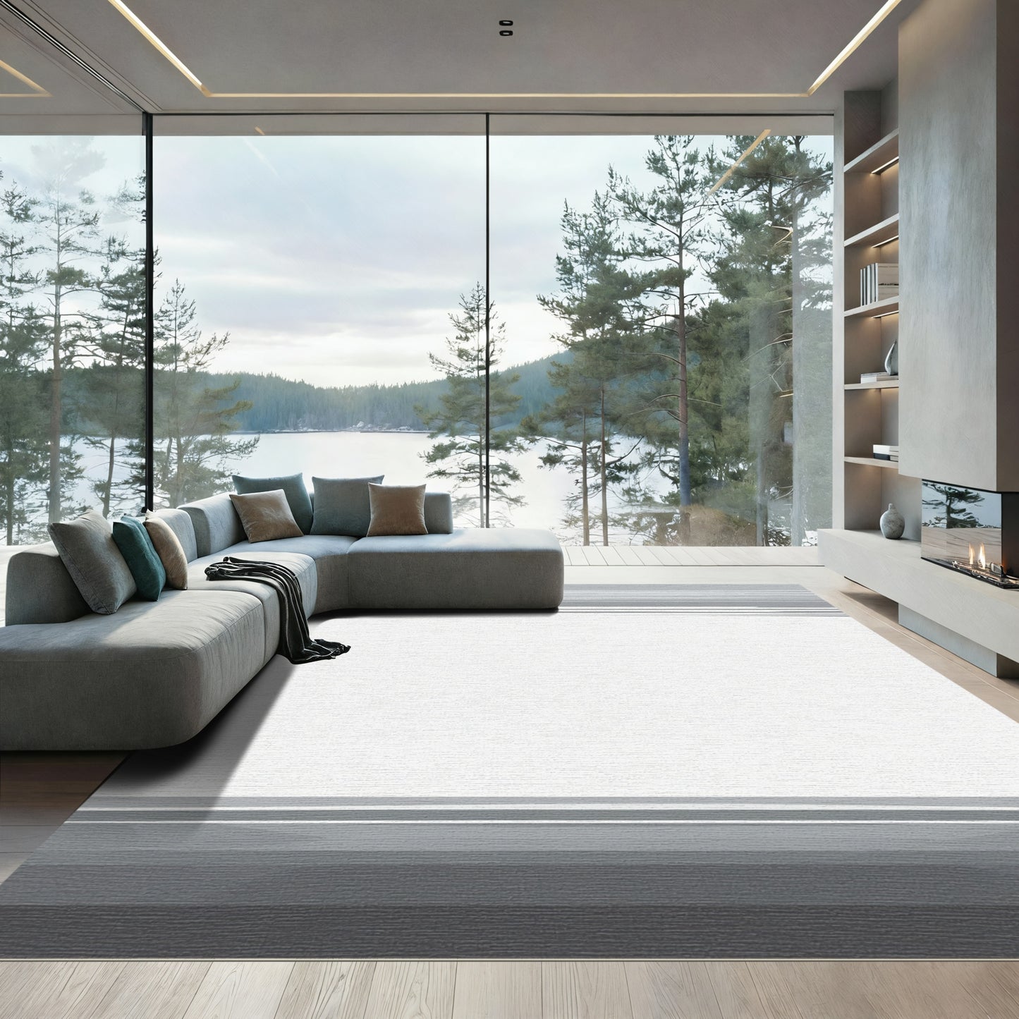 Monochromatic Abstract Geometric Layered Rug