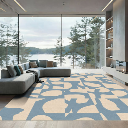 Abstract Blue Organic Shapes Rug
