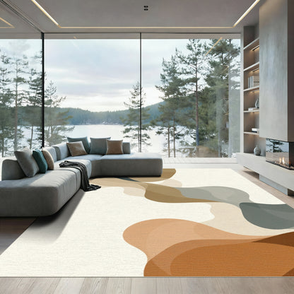 Abstract Flowing Shapes Neutral Tones Rug