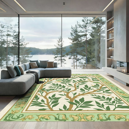 Green Brown Branch Foliage Border Rug