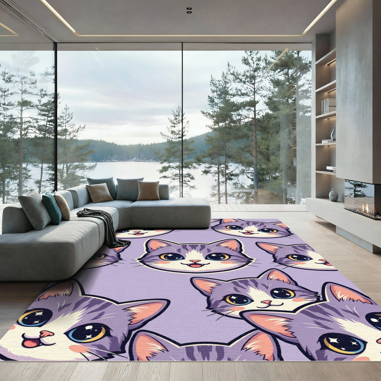 Cute Lavender Kitten Faces Area Rug