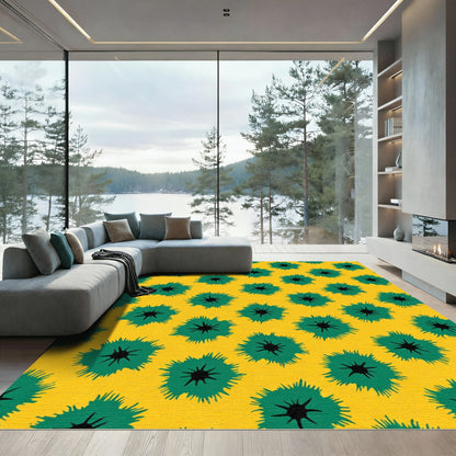 Golden Yellow Teal Starbursts Rug