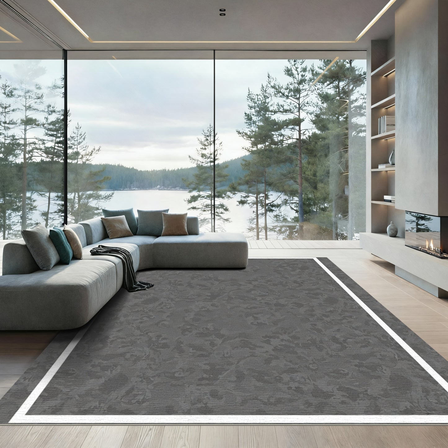 Dark Gray Abstract Swirl Ground Rug