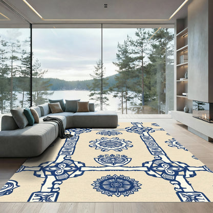 Indigo Blue Symmetry Medallion Tapestry Rug