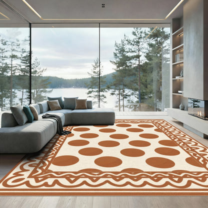 Cream Brown Polka Dot Border Rug
