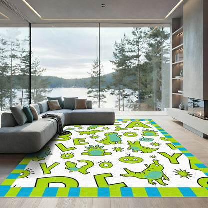 Lime Green Whimsical Creature Alphabet Rug