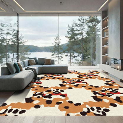 Abstract Terracotta Black White Red Splash Rug