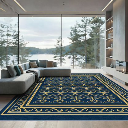 Gold Filigree Navy Floral Panel Rug