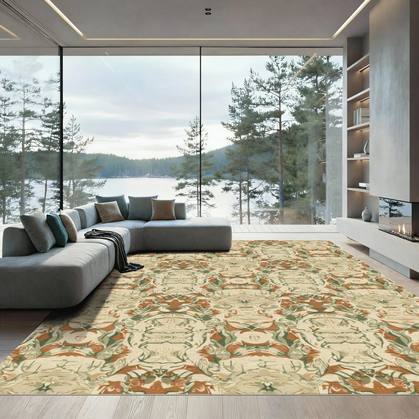 Earthy Tone Abstract Floral Medallion Rug