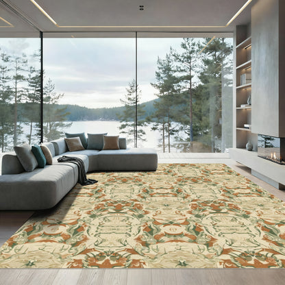 Earthy Tone Abstract Floral Medallion Rug