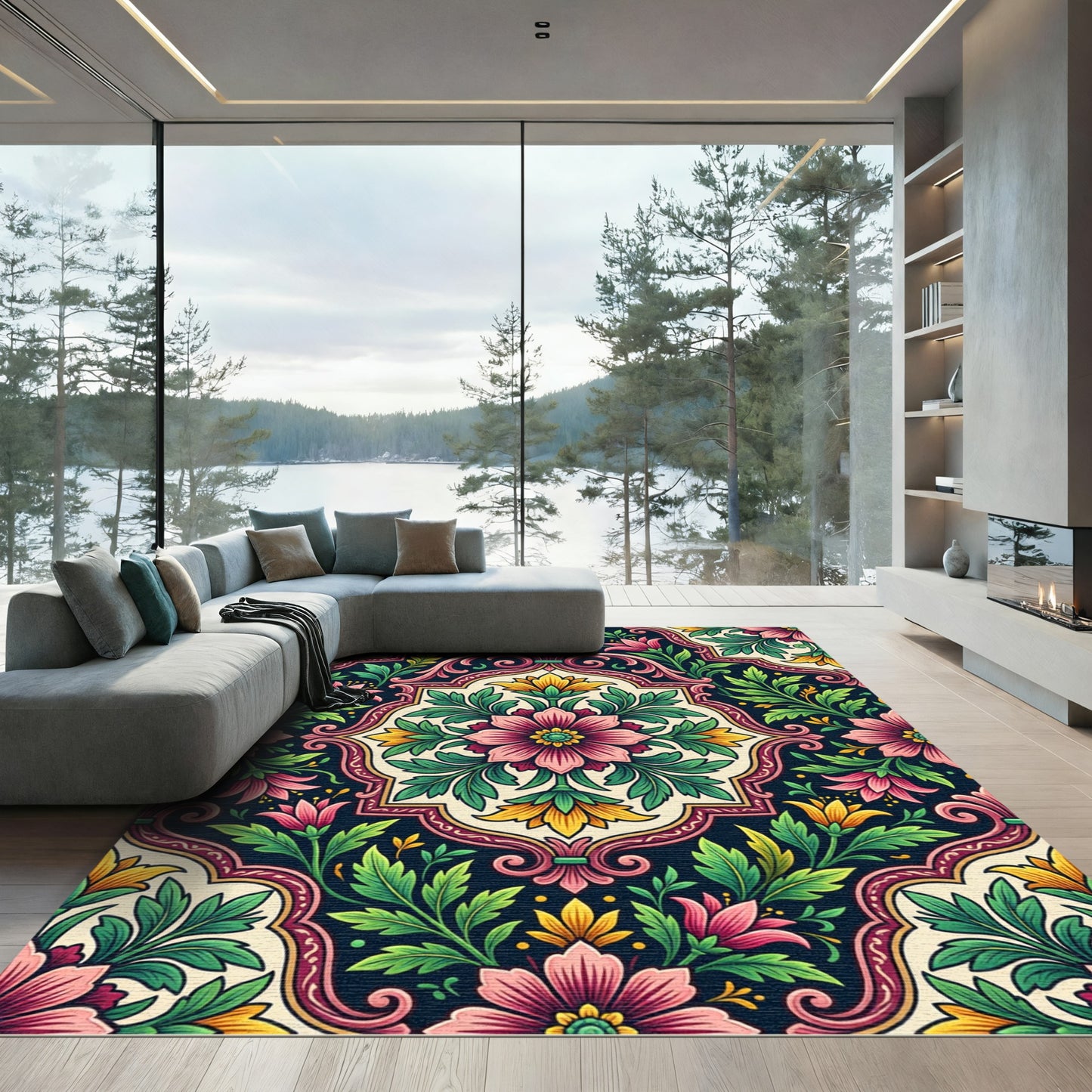 Rich Floral Medallion Vivid Color Rug