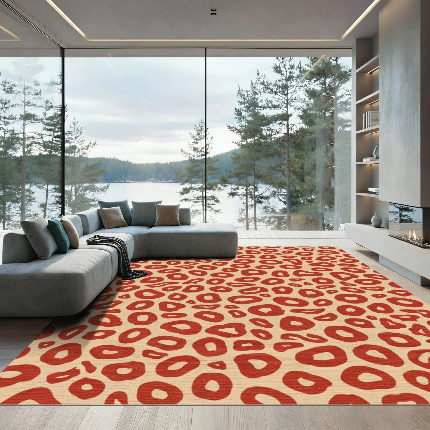 Crimson Spots Beige Abstract Art Rug