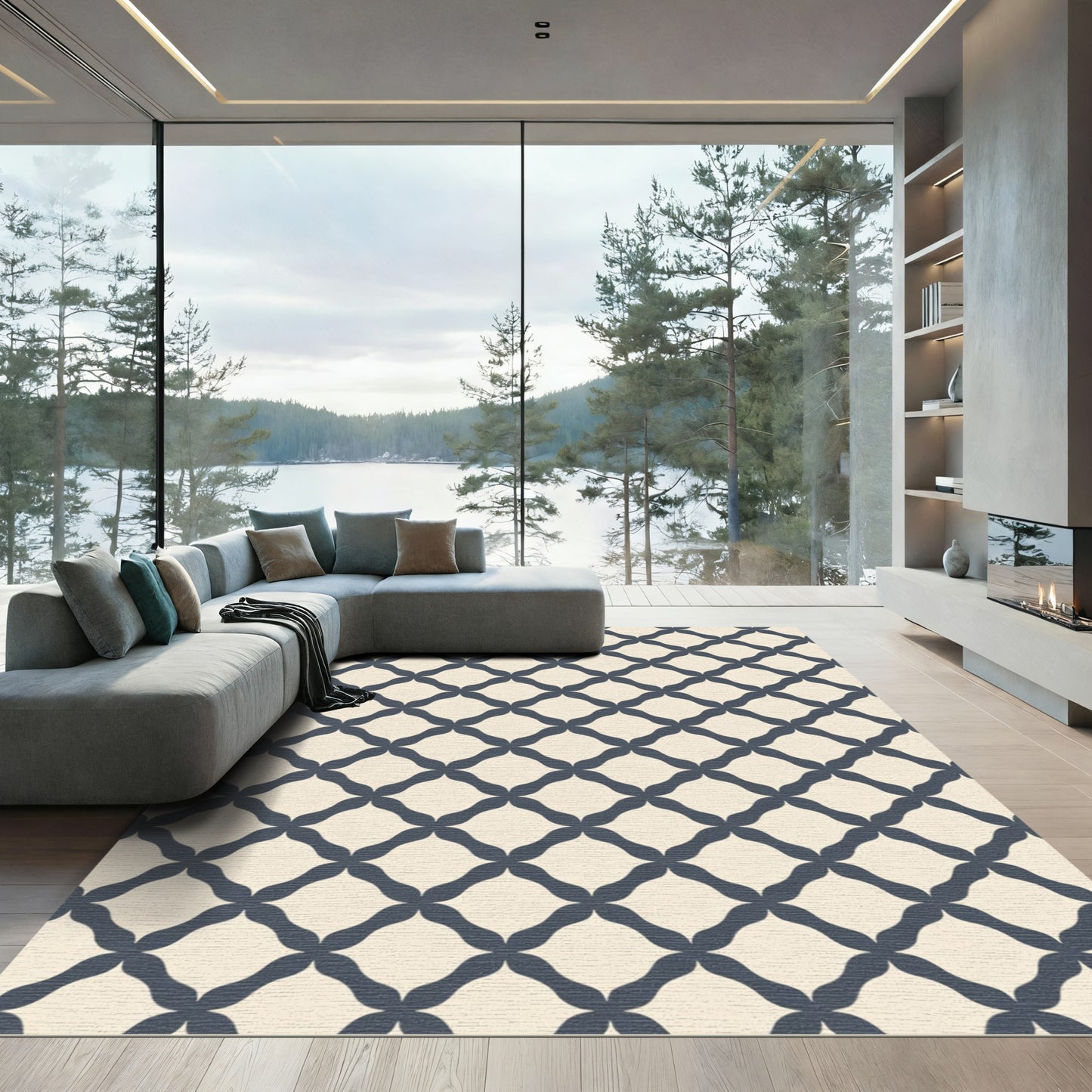 Deep Night Trellis Diamond Rug