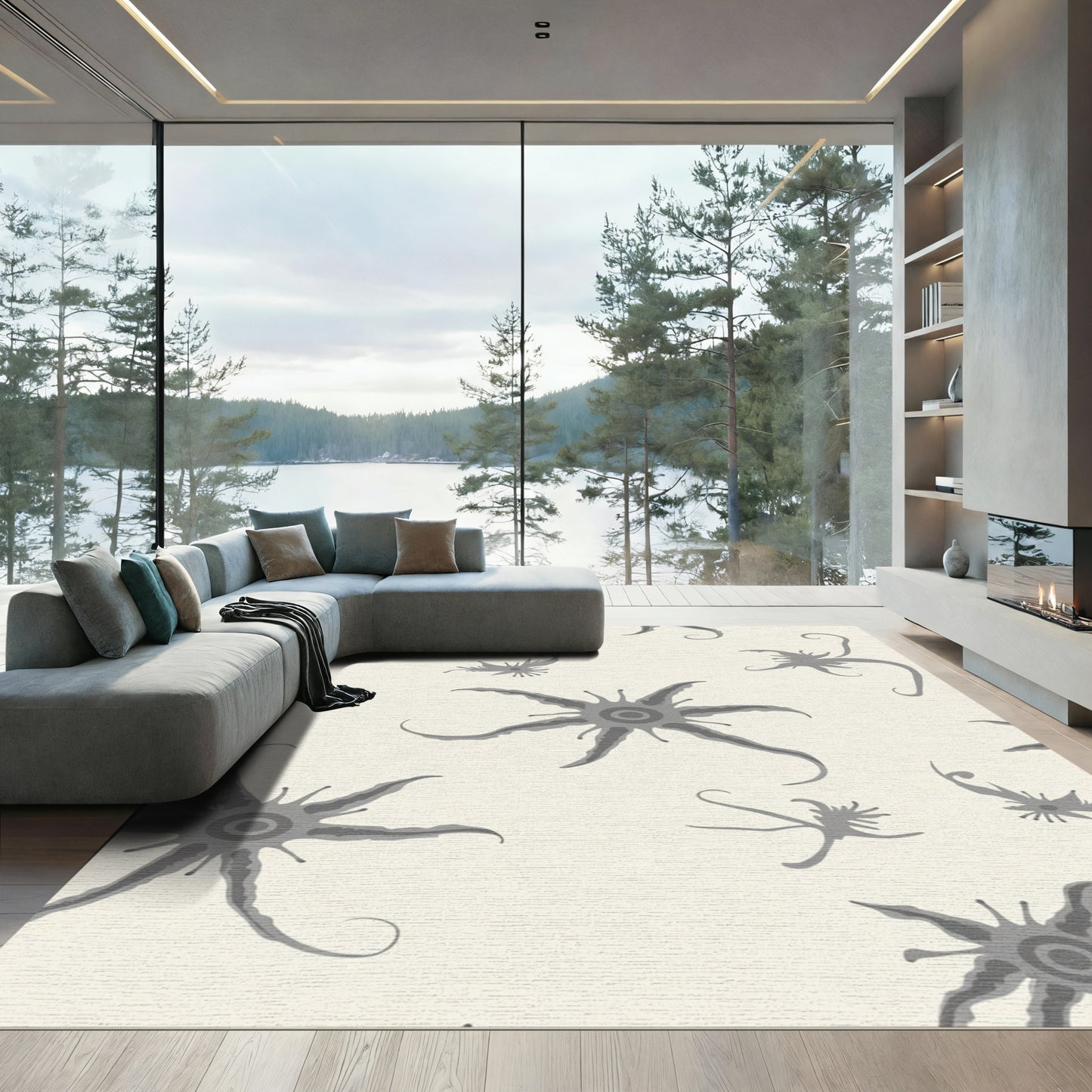 Gray Starburst Floral Scatter Rug