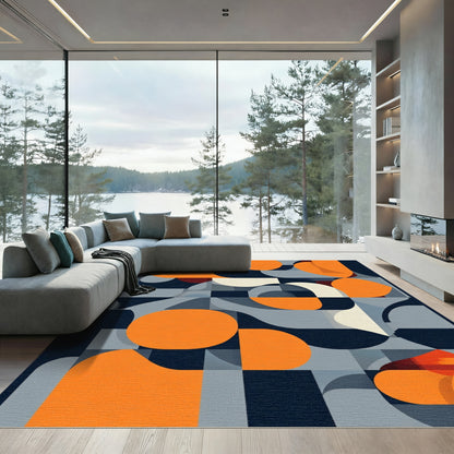 Orange Grey Blue Abstract Geometric Rug